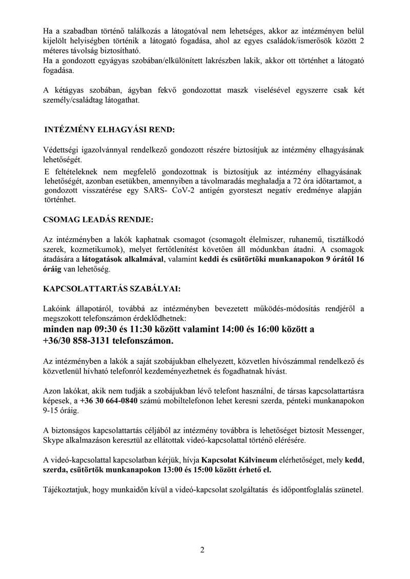 látogatási rend kálvineum 2021.04.29