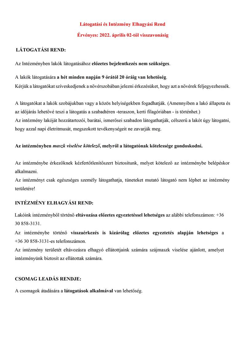 Kálvineum látogatási rend 2022.04.02